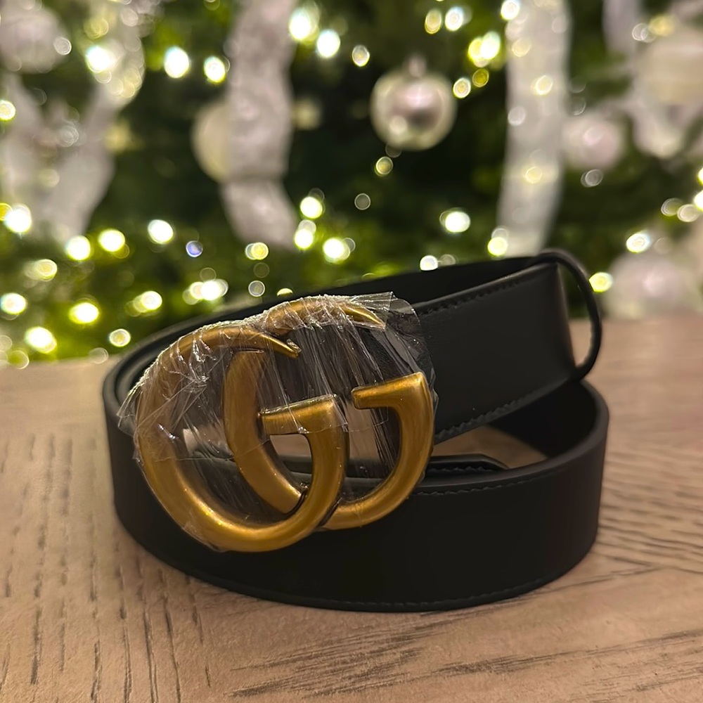 Leather Belt with Double G Buckle